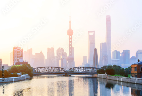 Canvas Print landmarks and a bridge of shanghai on the shore