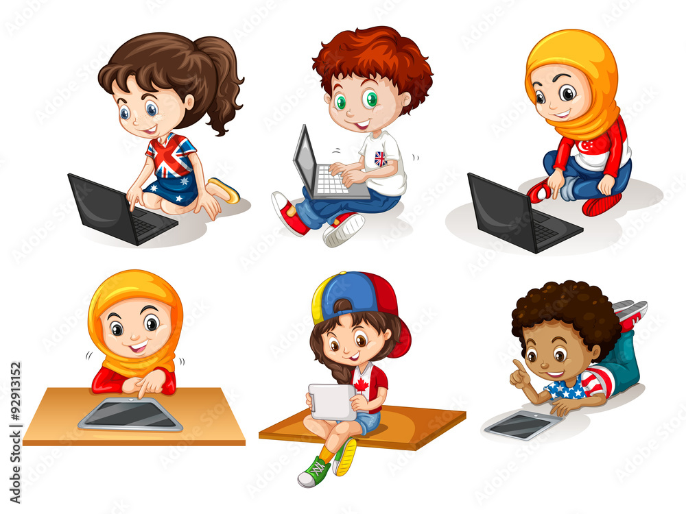 Children using computer and tablet Children using computer and tablet