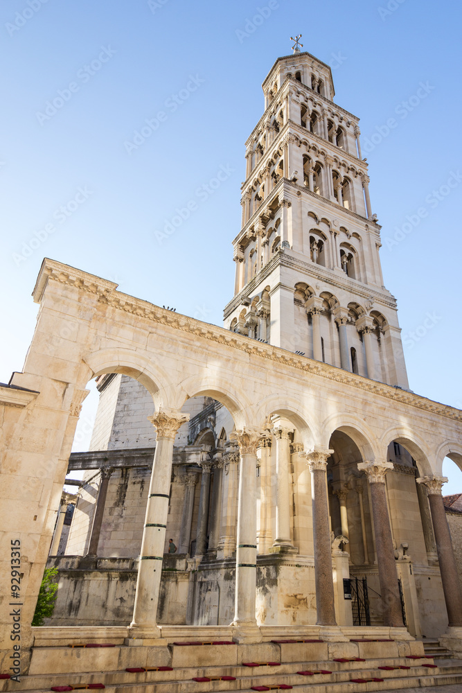 Cathedral of Saint Domnius' bell tower at the Diocletian's Palace in Split, Croatia.
