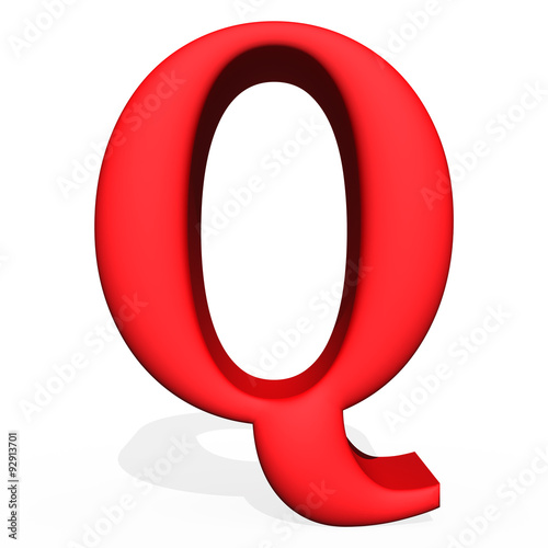 Red 3d rendering letter Q isolated on white background