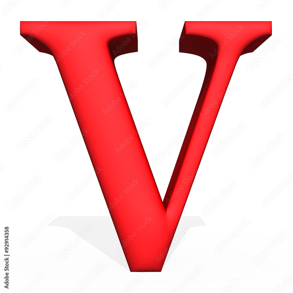 Red 3d rendering letter V isolated on white background Red 3d rendering letter V isolated on white background