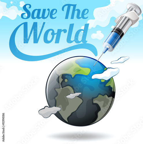 Save the world poster with earth and needle