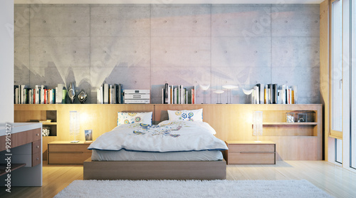 modern hotelroom with conrete wall - modernes Hotelzimmer photo