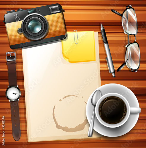 Blank paper and hot coffee