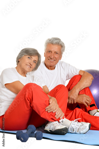  Elderly fit couple having rest