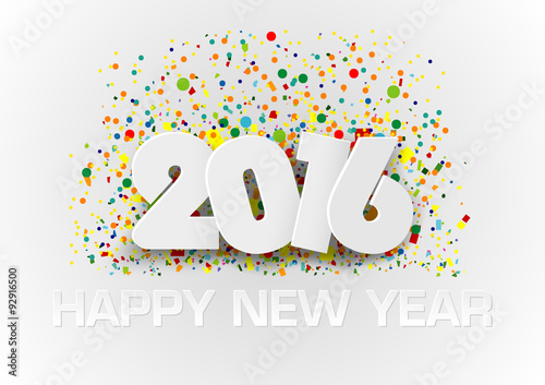 Happy New Year 2016 with Colorful Dotted Background over White - Vector