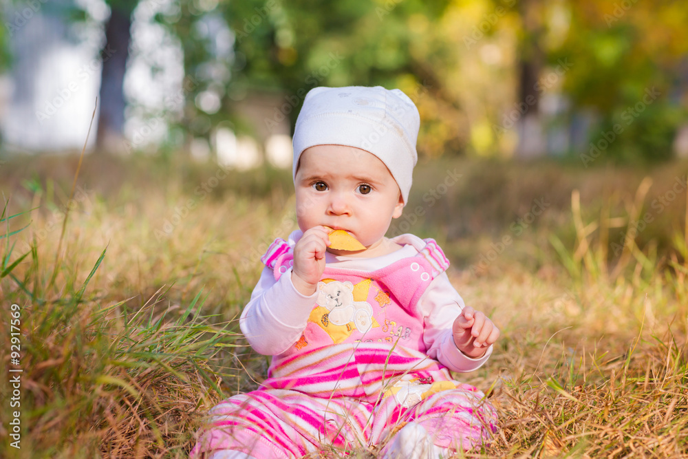 Cute baby in autumn leaves. Cute baby in autumn leaves.