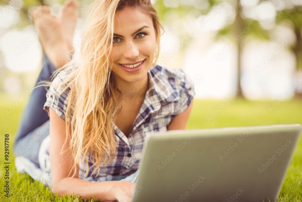 Portrait of happy woman using laptop Portrait of happy woman using laptop