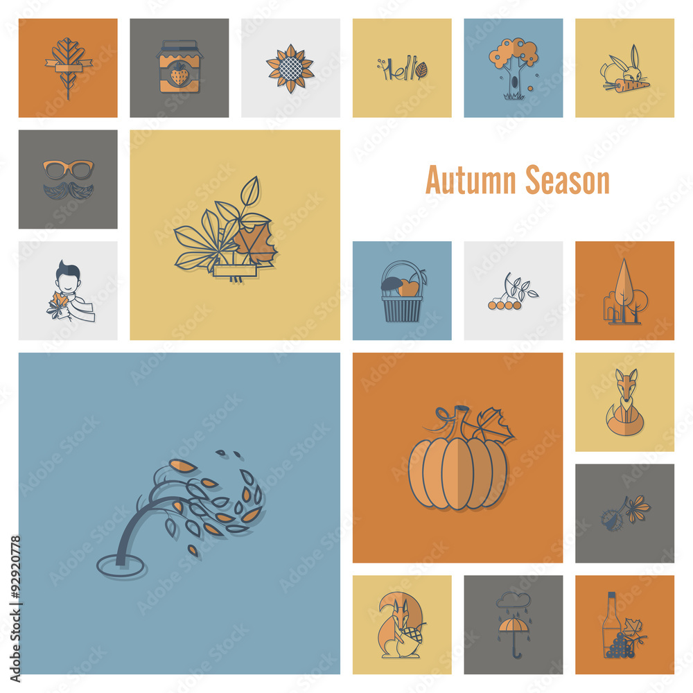 Fototapeta premium Set of Flat Autumn Icons