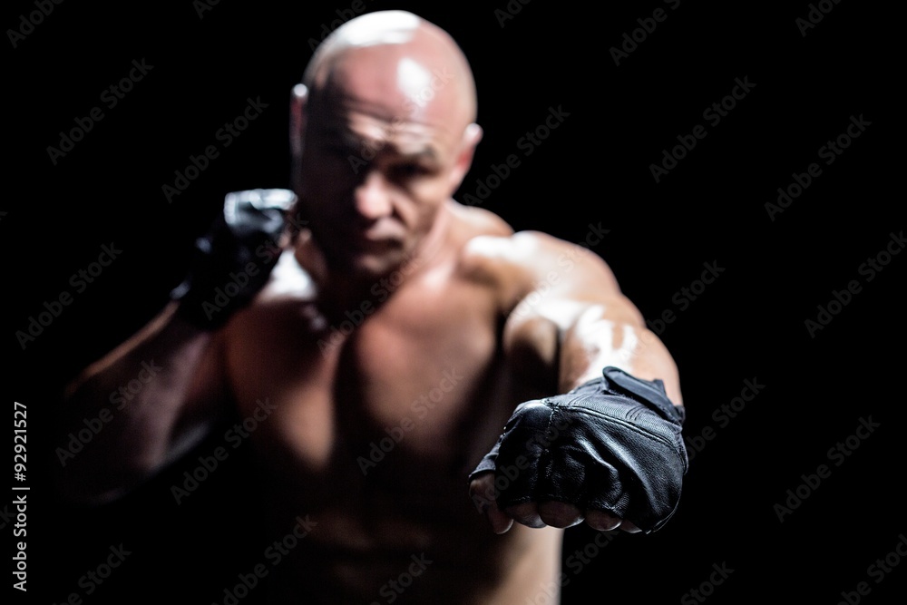Fighter with black gloves