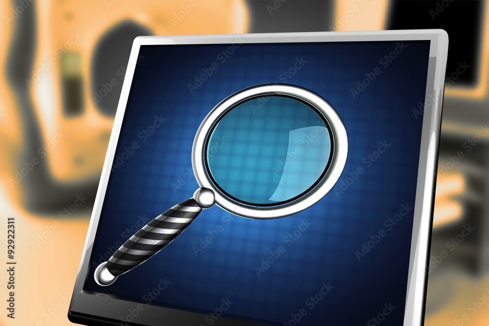 Magnifying Glass on blue background at monitor Stock-Illustration