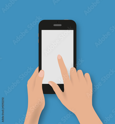 Hand touching screen of black phone