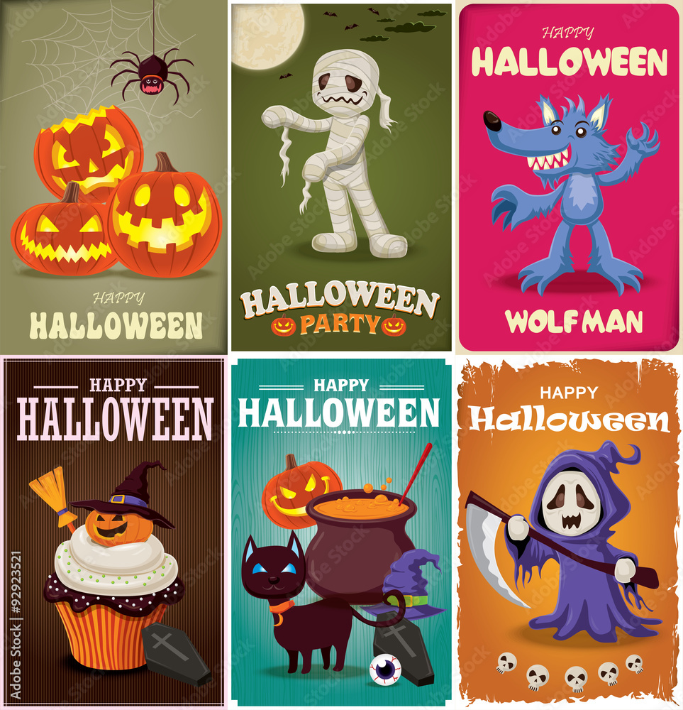 Fototapeta premium Vintage Halloween poster design set