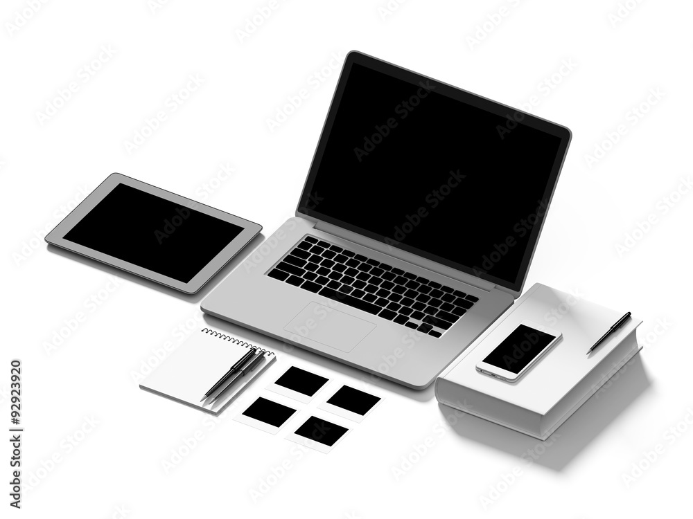 High angle view of a setting table of business workplace. High angle view of a setting table of business workplace.