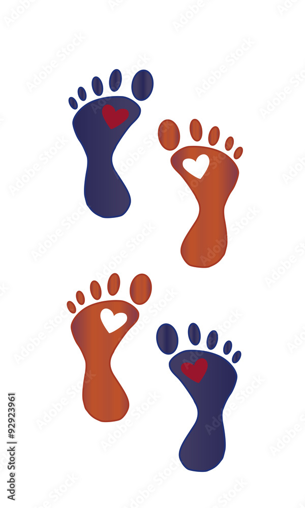 Huellas de pies con corazones. Huellas de pies con corazones.