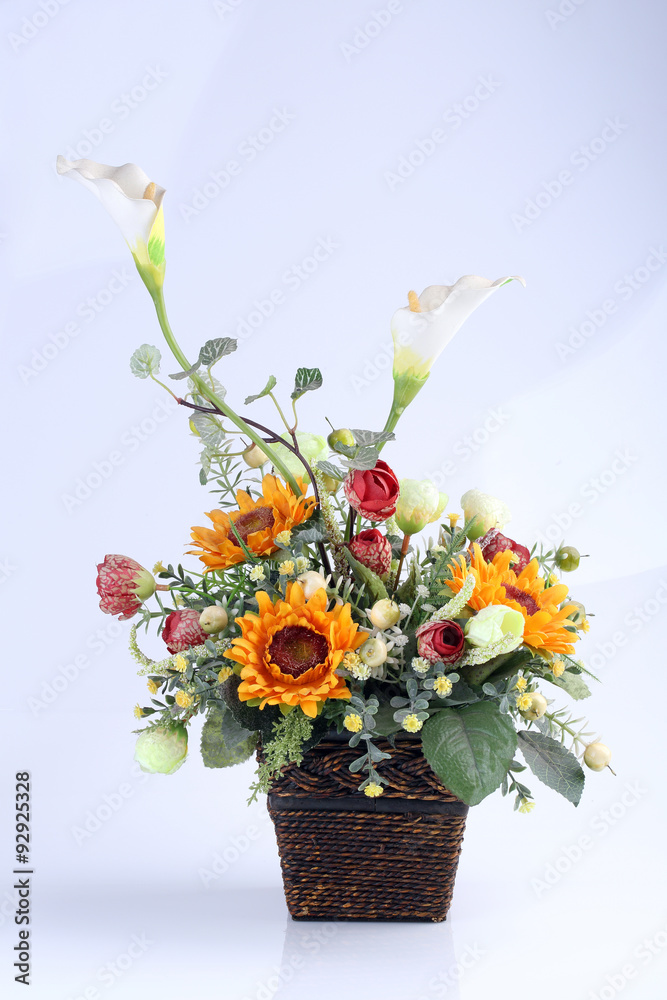 Artificial flowers isolated on white background