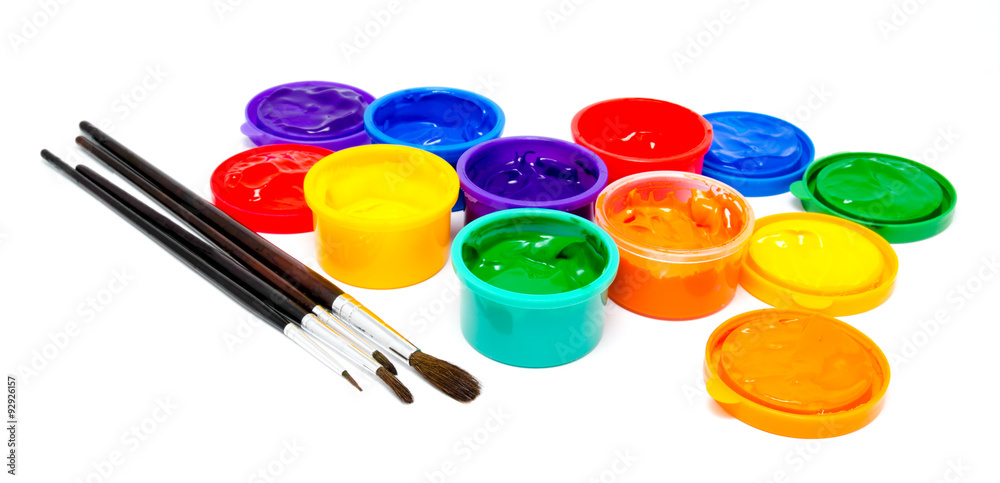 Obraz premium Children finger paint and paintbrushes isolated