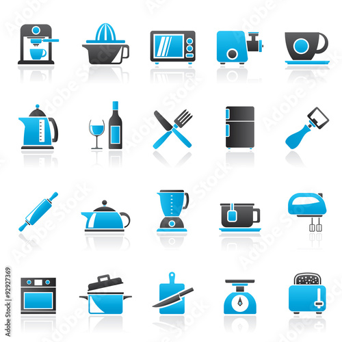 Kitchenware objects and equipment icons - vector icon set