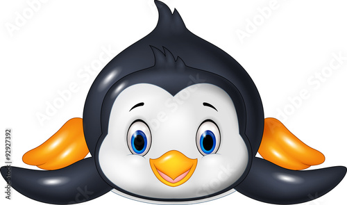 Penguin is sliding on the snow