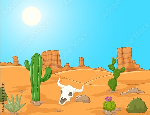 Cartoon desert landscape, wild west illustration