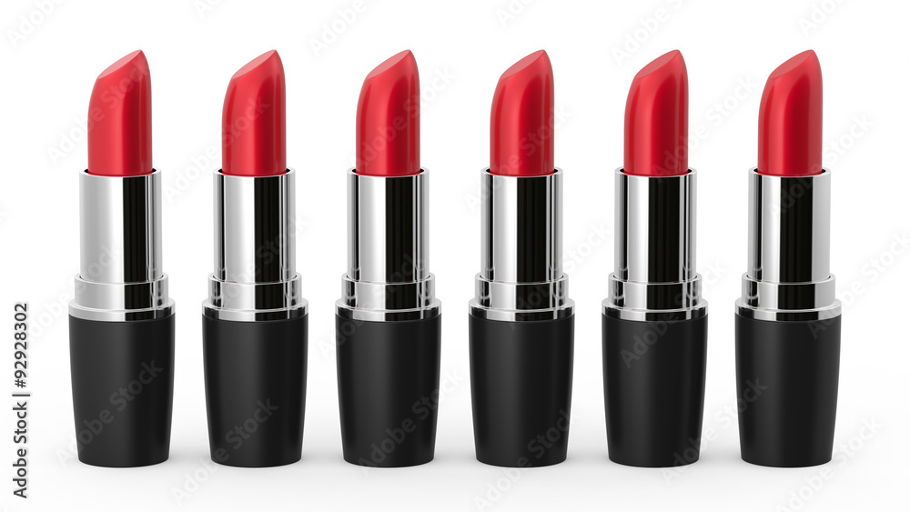 Obraz premium Set of red lipsticks isolated on white background