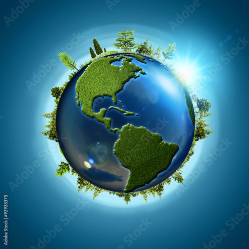 Blue planet. Abstract eco backgrounds with Earth globe and fores