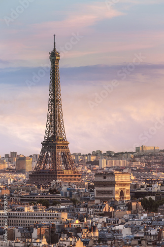 Eiffeltoren en Arc de Triomphe Parijs Frankrijk