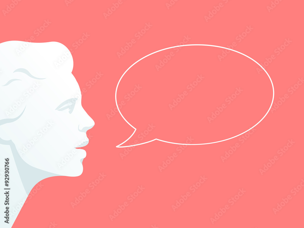 Human head with speech bubble. Flat illustration on pink background 