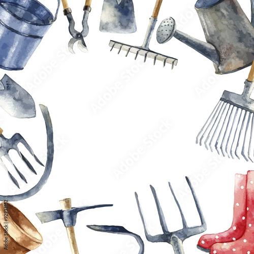 Watercolor garden tools set.