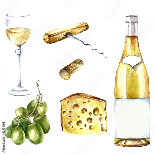 Watercolor wine design elements.