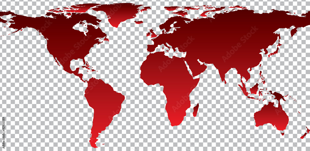 Fototapeta premium Red map of world on transparent background