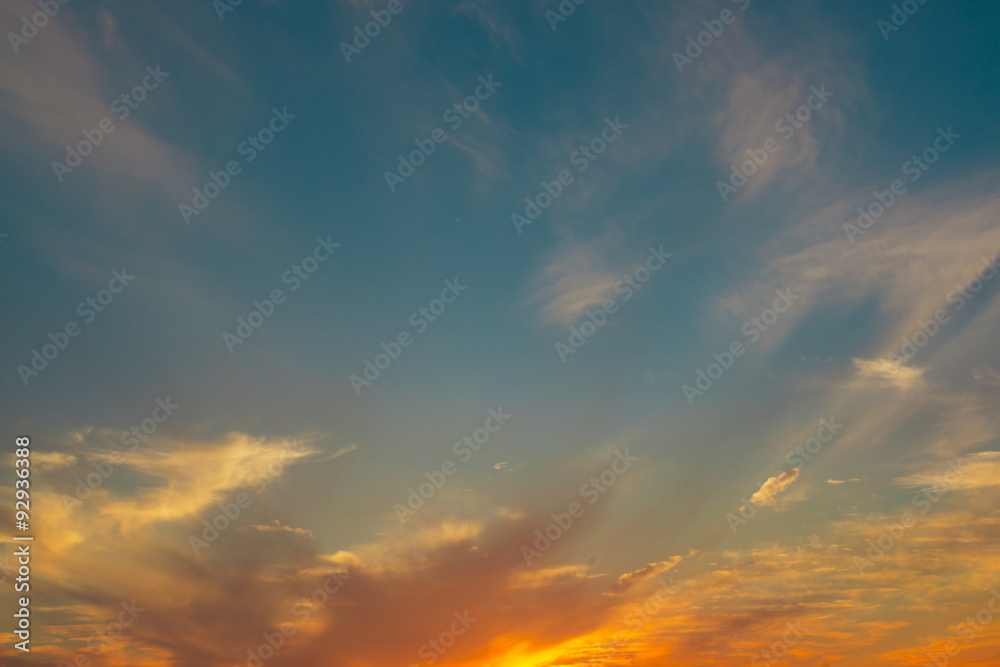 Bright orange and yellow colors sunset sky.