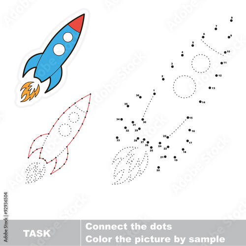 Number game. One cartoon rocket to be traced.
