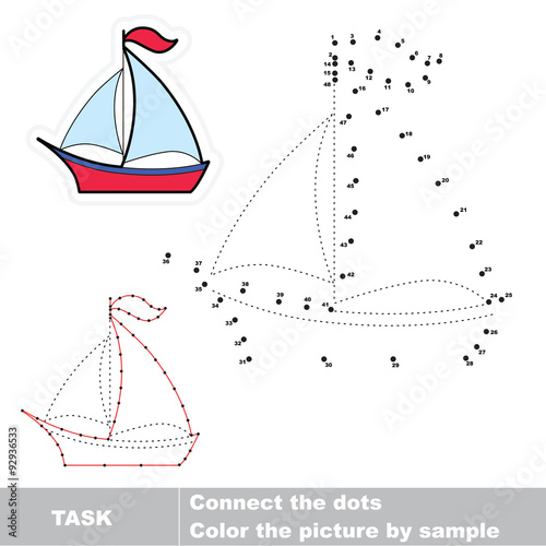 Number game. Vector yacht to be traced.
