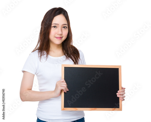 Asian woman show with the chalkboard