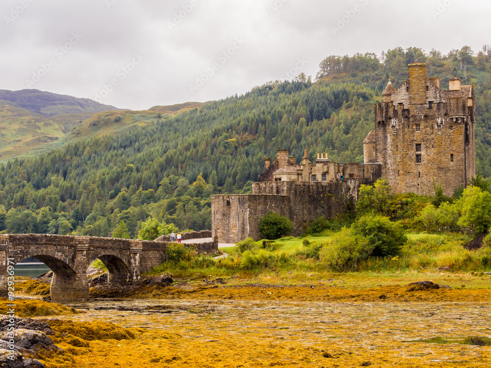 Obraz premium Kyle of Lochalsh, Scotland, UK. September 19th 2015. Eilean Donan Castle at Low Tide