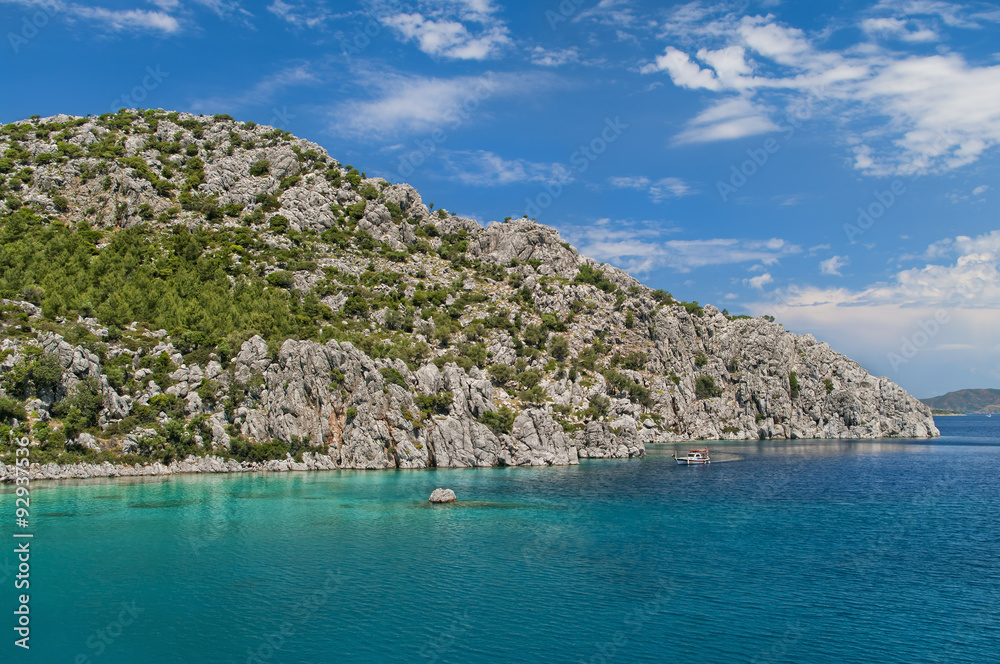 Fototapeta premium rocky island in clear turquoise sea