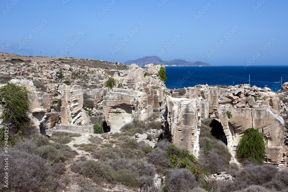 Favignana - old tuff quarries on the mediterranean coast, Sicily