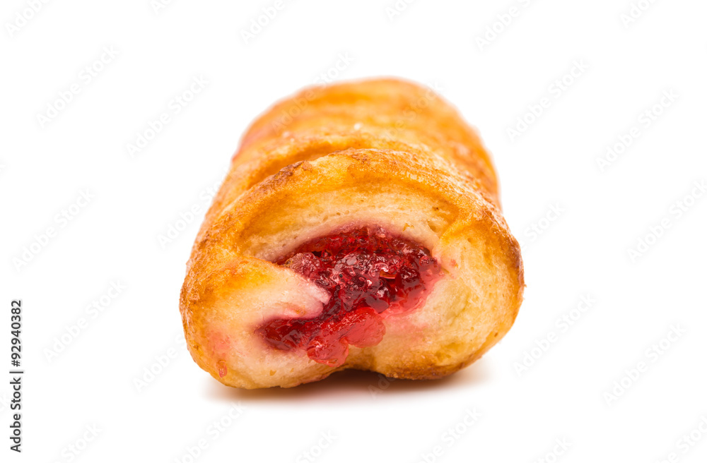 Puff pastry filled with jam isolated.