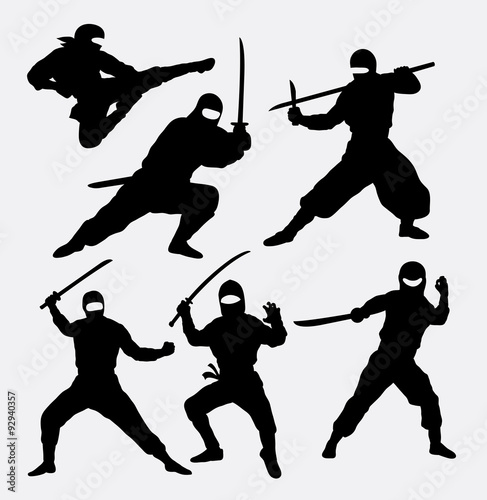 Ninja japanese warrior silhouettes. Good use for symbol, logo, web icon, mascot, or any design you want. Easy to use.