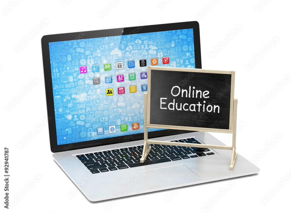 Laptop with chalkboard, online education concept Laptop with chalkboard, online education concept