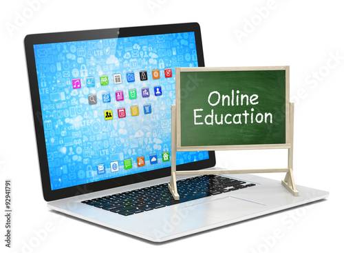  Laptop with chalkboard  online education concept