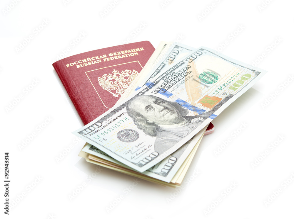 Russian passport with American dollars