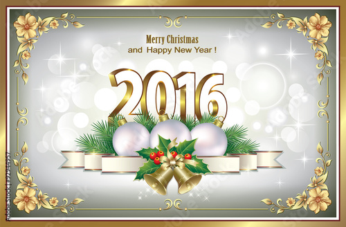 The Christmas Card 2016 Golden floral frame