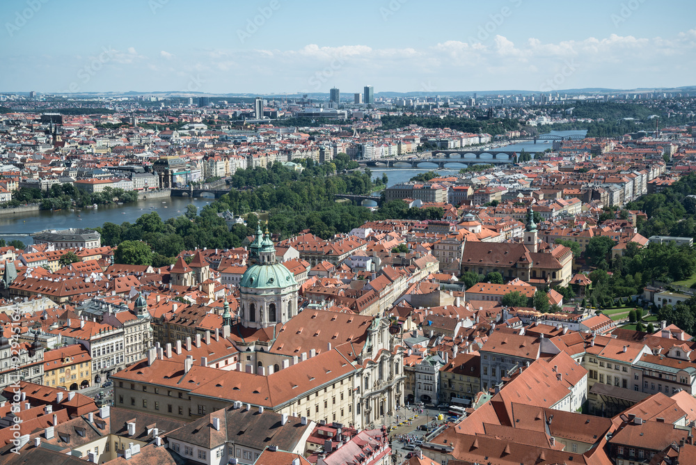 View of Prague from above on sunny day