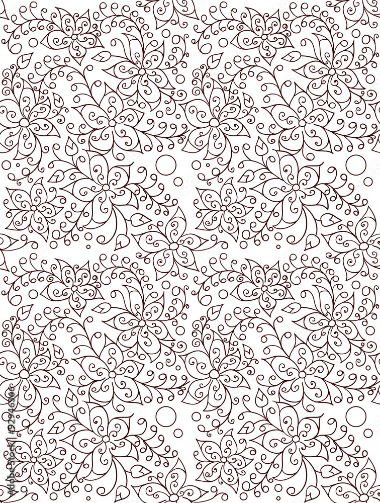 Seamless hand drawn floral pattern on a white background.