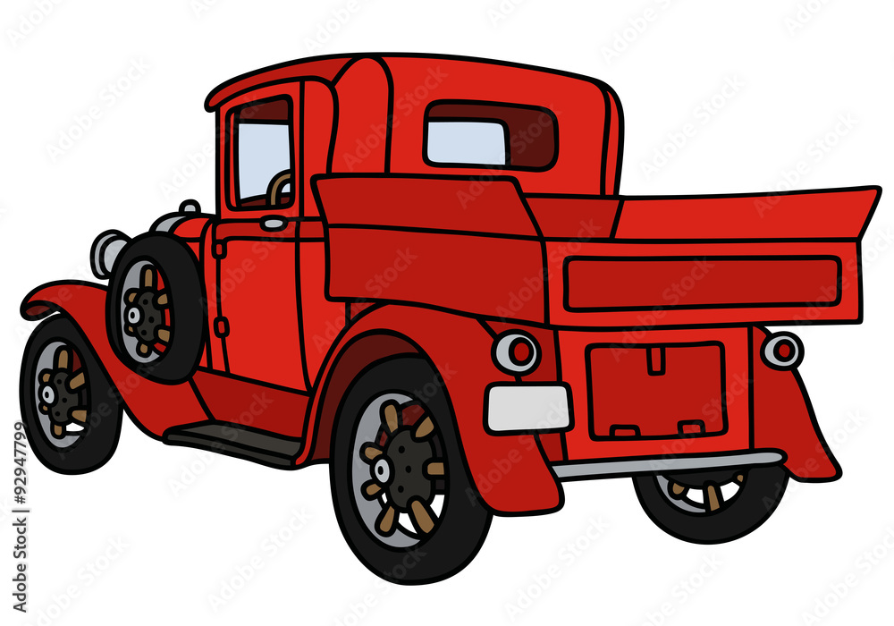 Vintage red pick-up / Hand drawing, not a real model