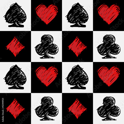  Four card suits. Cards deck pattern.