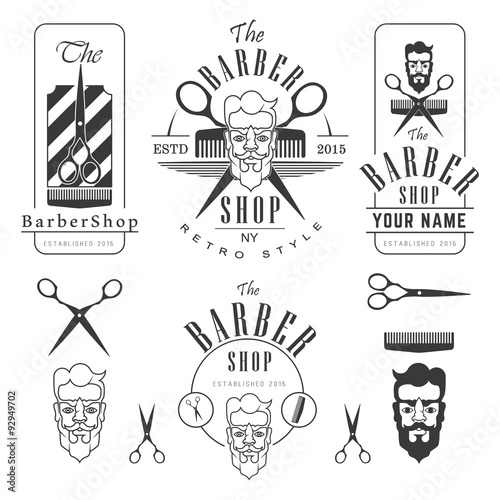 Set of vintage barber shop labels, badges and design elements