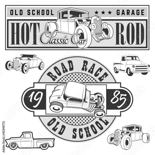 Vintage race car for printing.vector old school race poster.retro race car set.T-shirt printing designs